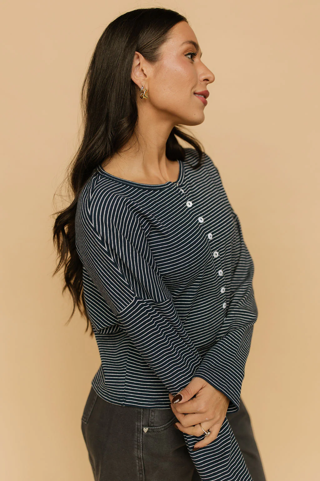 Elsie Pinstripe Top in Navy - Image 4