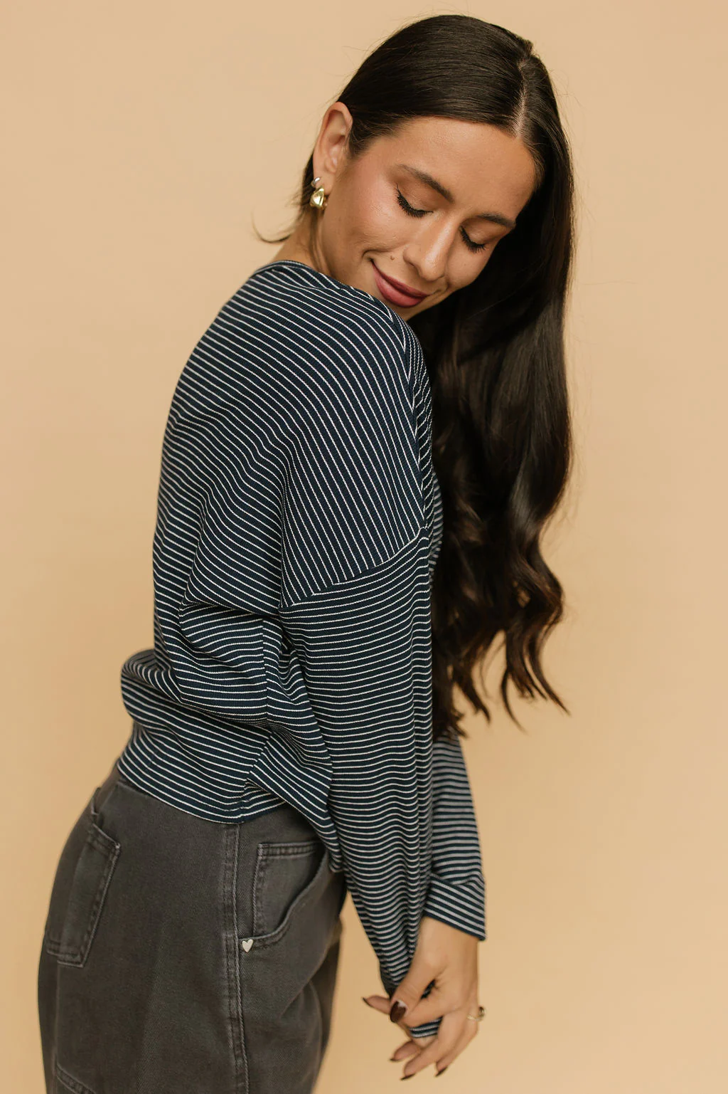 Elsie Pinstripe Top in Navy - Image 5