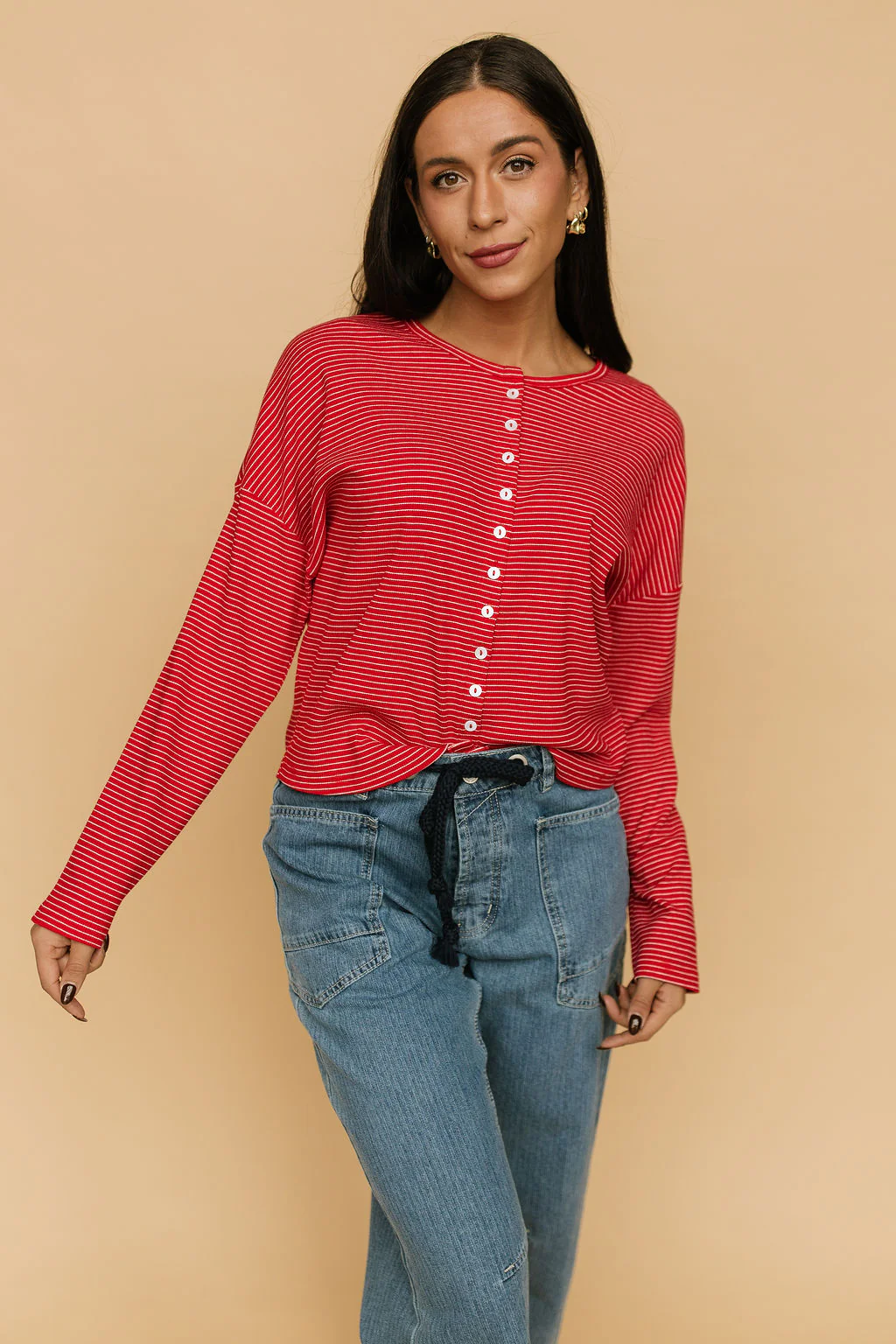 Elsie Pinstripe Top in Red - Image 2