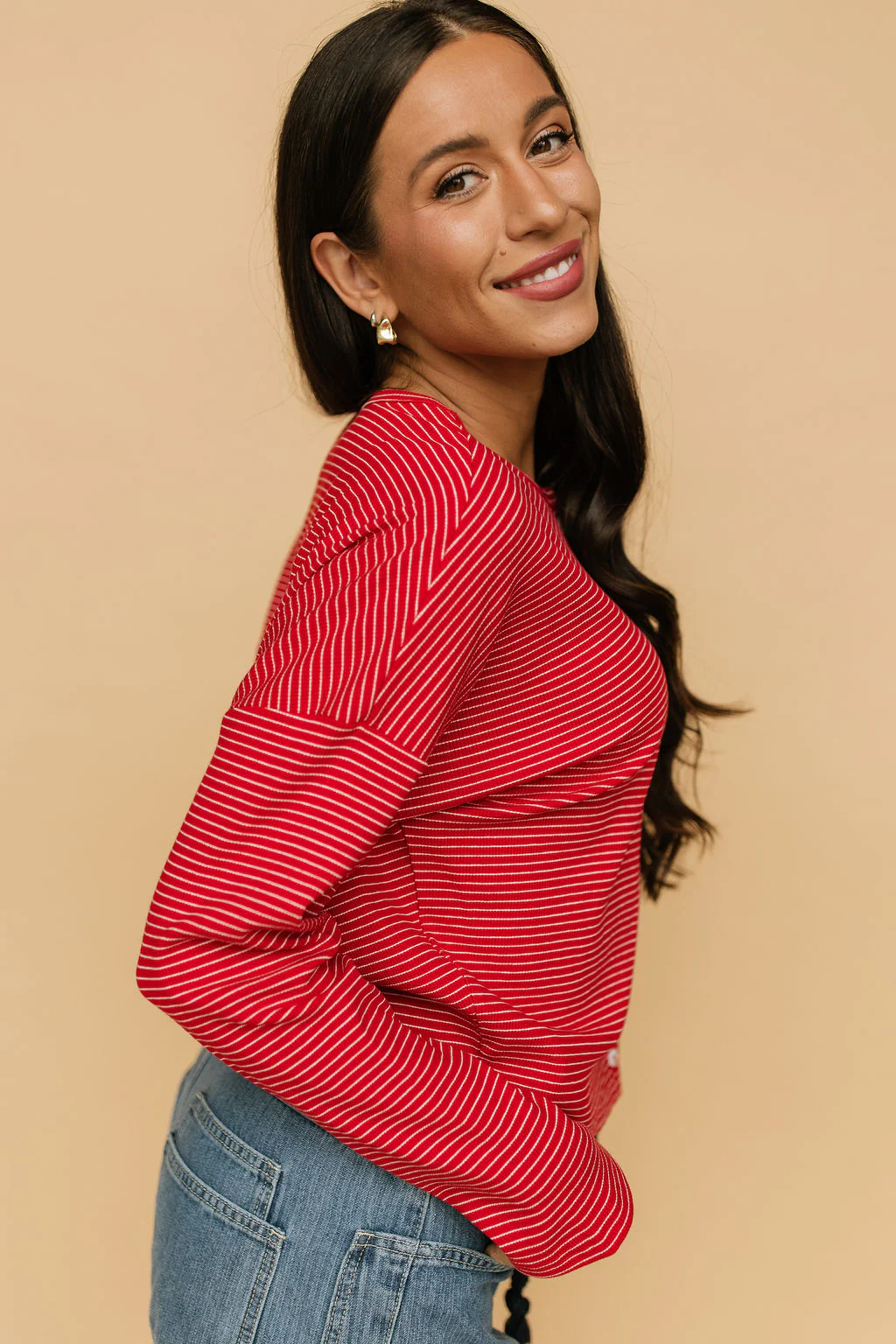 Elsie Pinstripe Top in Red - Image 4