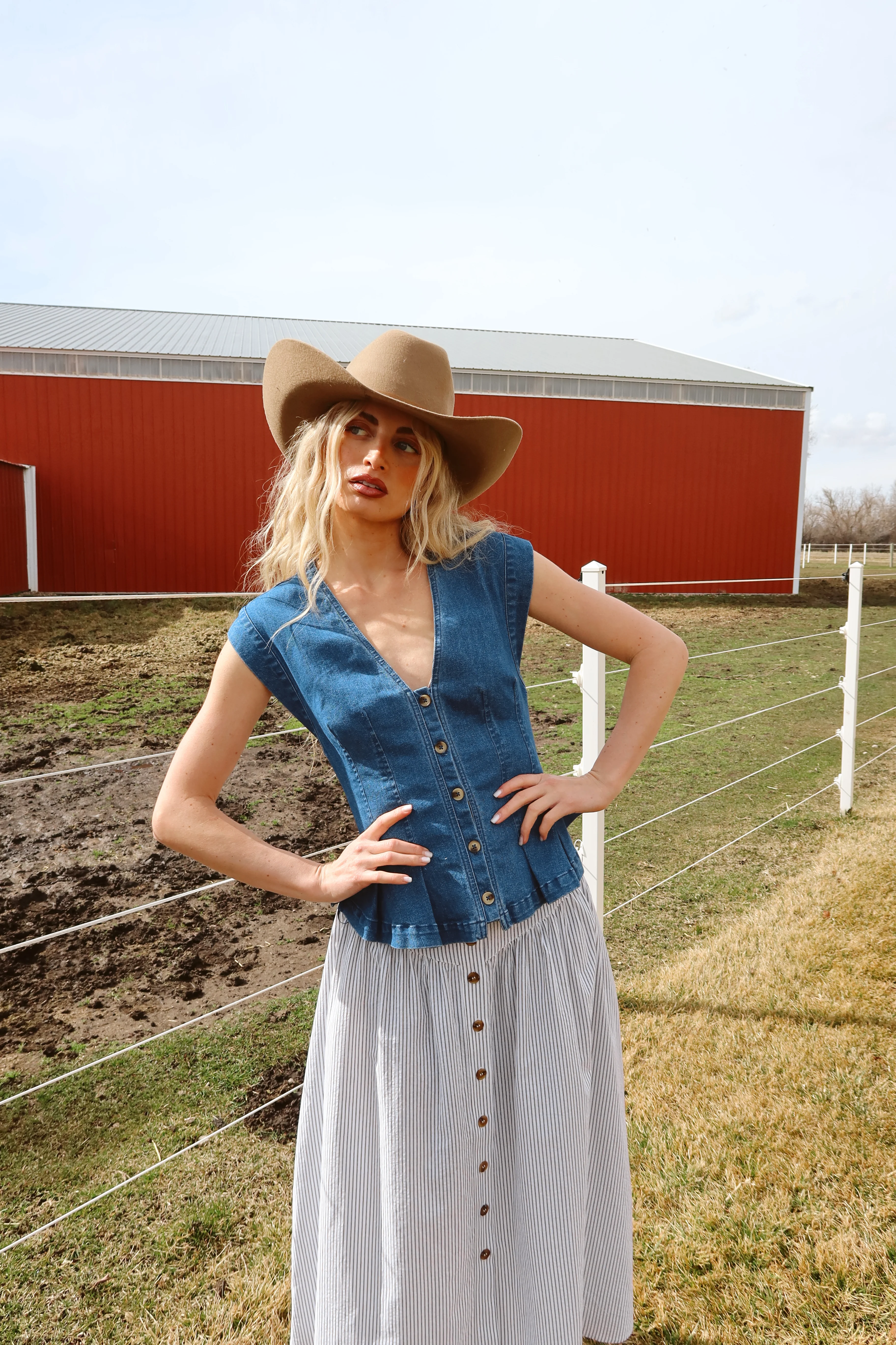 Free People Dylan Denim Vest in Medium Blue - Image 5