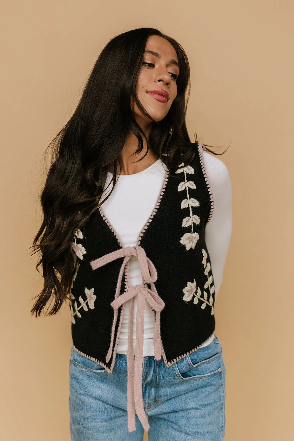 Georgia Floral Embroidered Vest in Black - Image 4