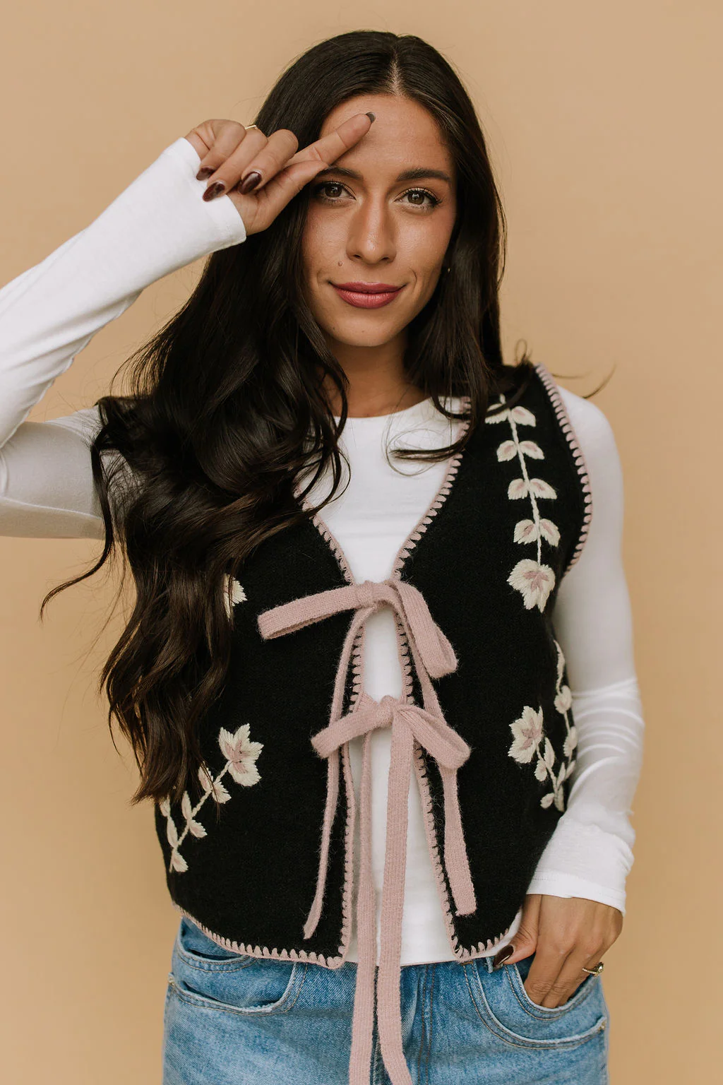Georgia Floral Embroidered Vest in Black - Image 5