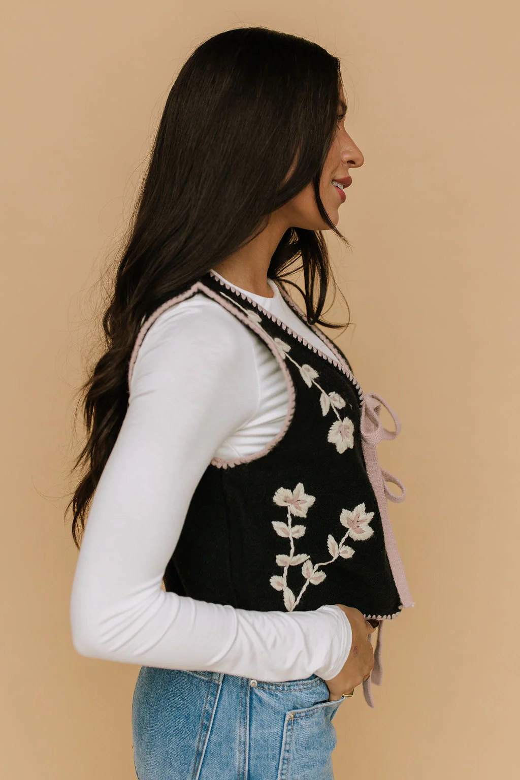 Georgia Floral Embroidered Vest in Black - Image 6