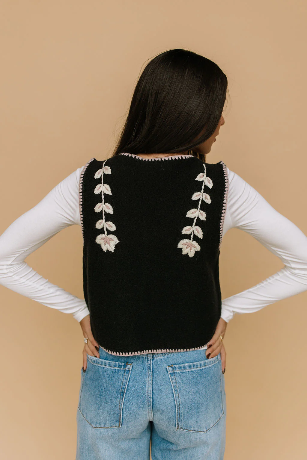 Georgia Floral Embroidered Vest in Black - Image 7