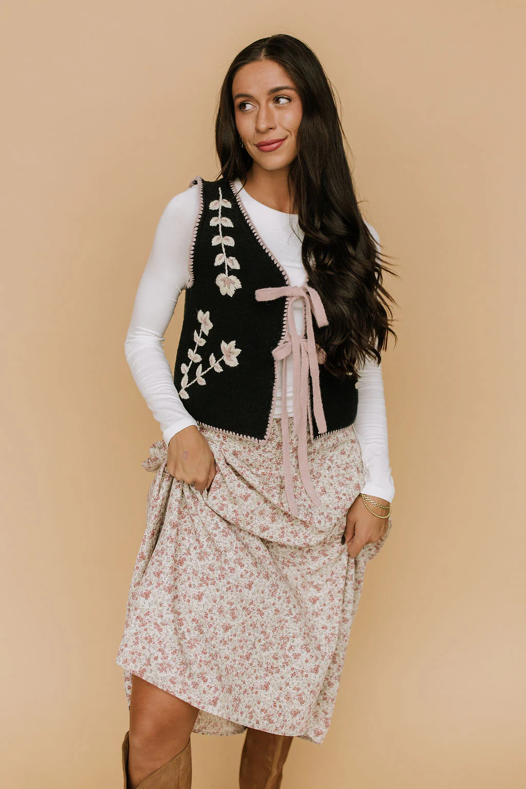 Georgia Floral Embroidered Vest in Black - Image 8