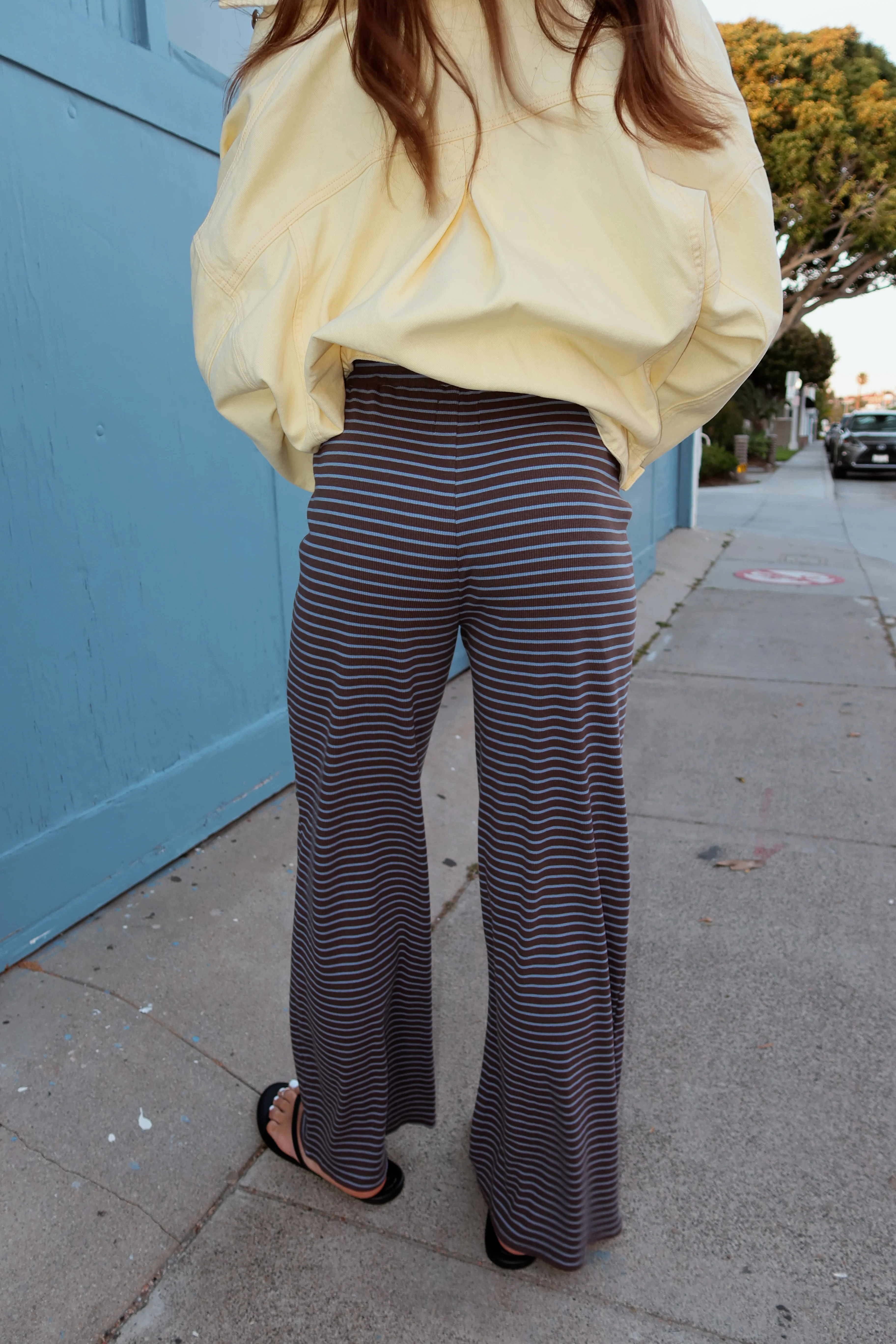 Gigi Pinstripe Pants in Brown/Blue Pinstripe - Image 4