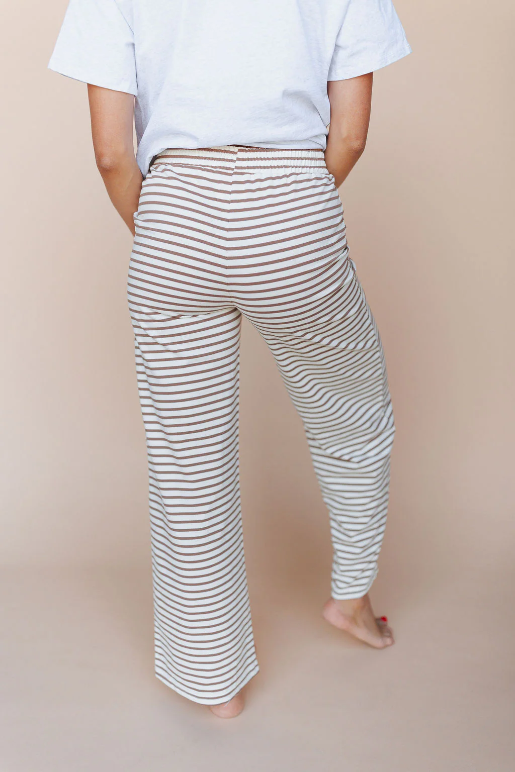 Gigi Pinstripe Pants in Ivory/Brown - Image 3