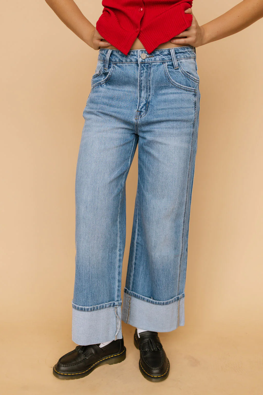 Greer Wide Leg Cuffed Jeans - Image 3