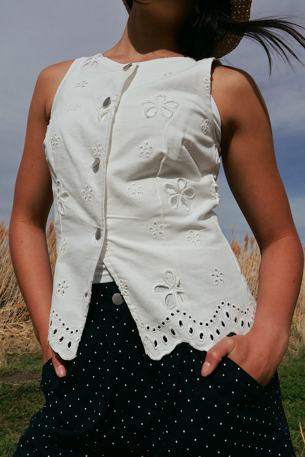 Greta Denim Eyelet Vest - Image 5