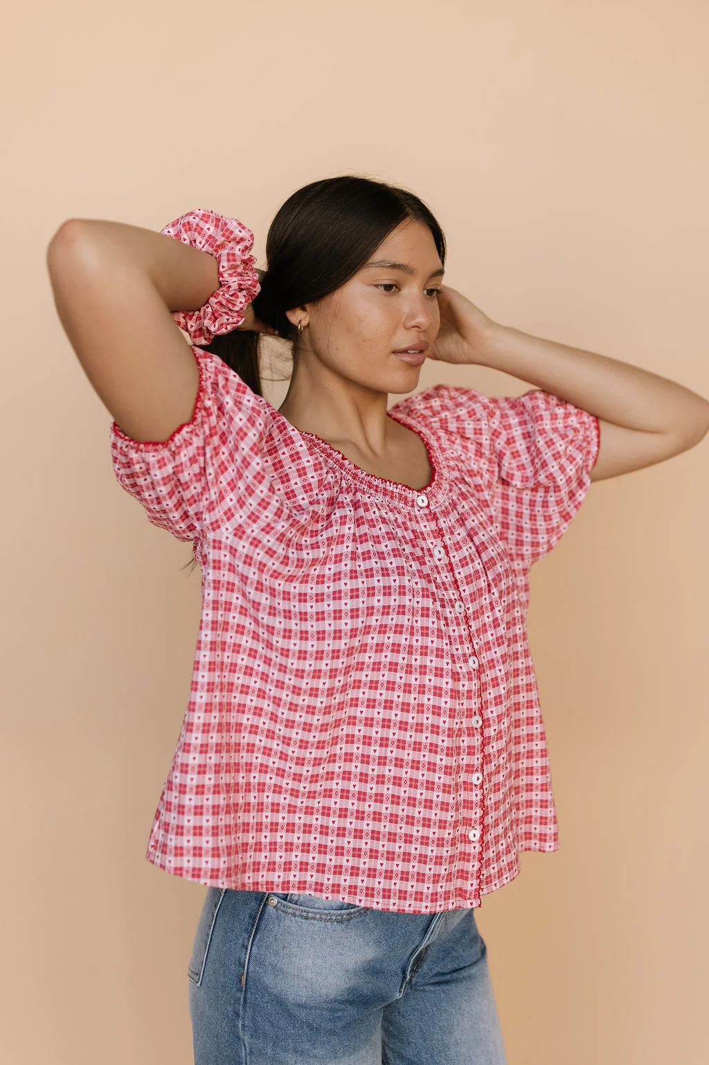 Gwen Gingham Heart Blouse in Red - Image 2