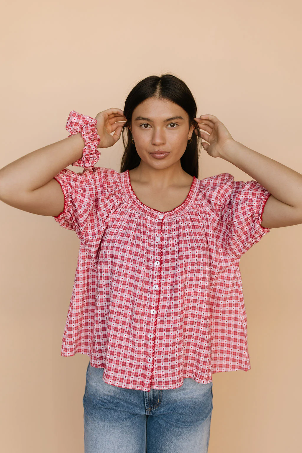 Gwen Gingham Heart Blouse in Red - Image 3