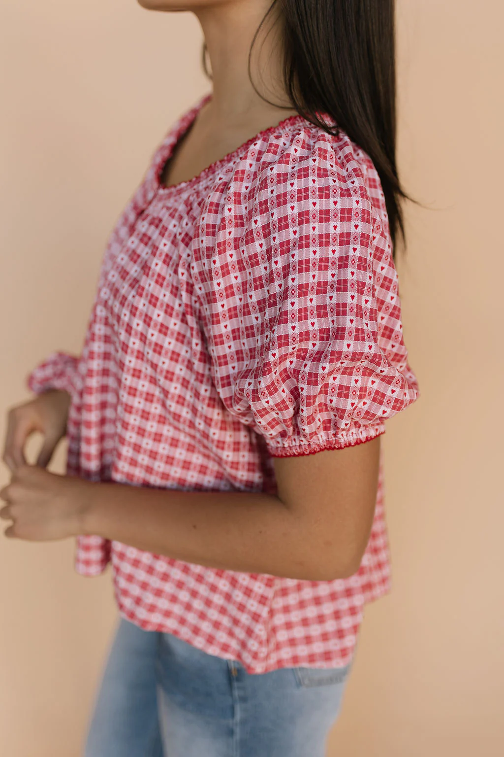 Gwen Gingham Heart Blouse in Red - Image 5