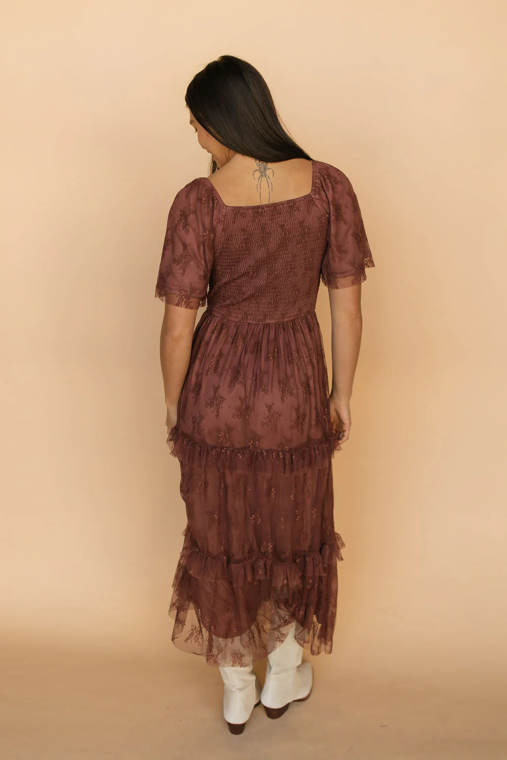 Hallie Mesh Maxi Dress in Chocolate - Image 4