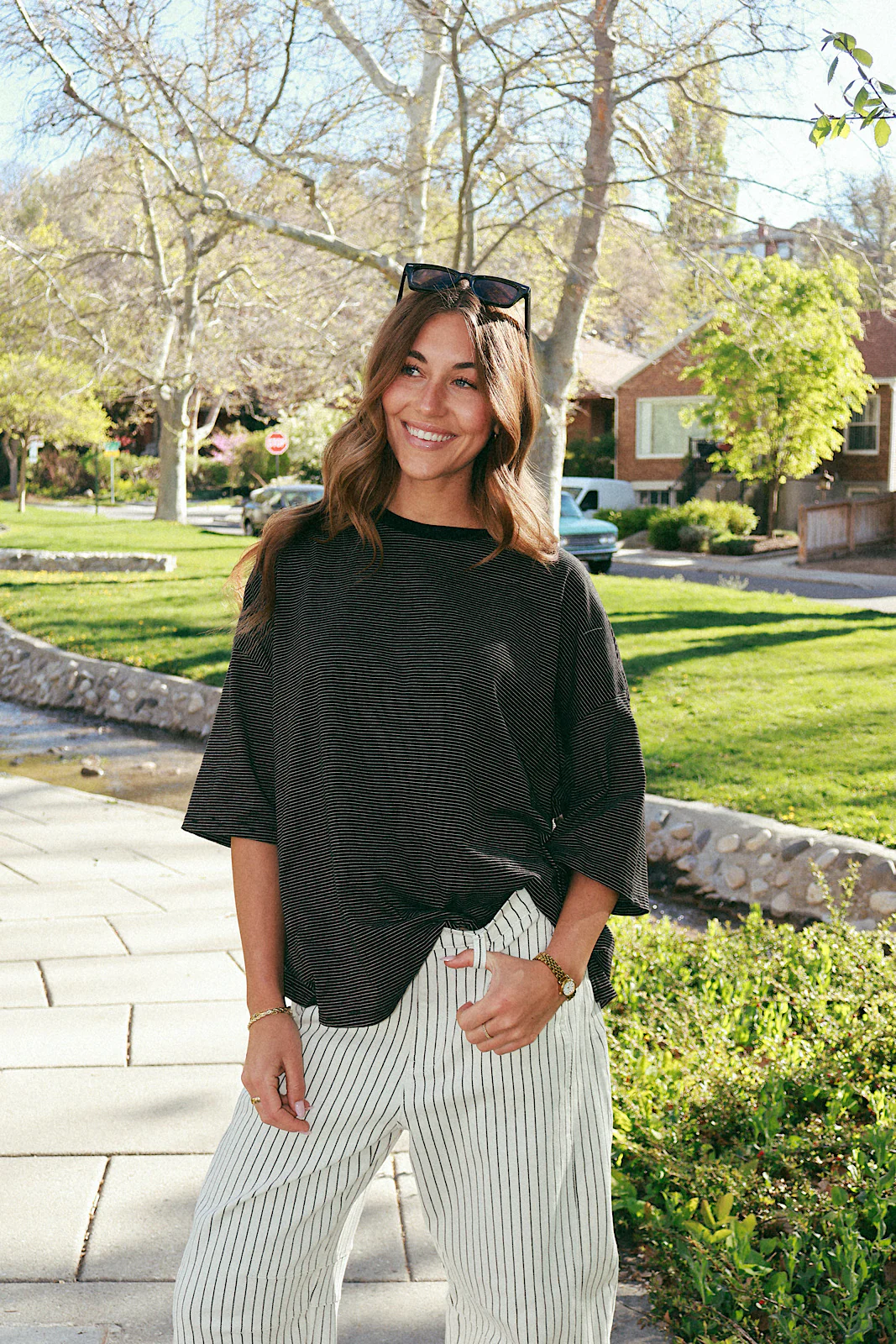 Hayden Stripe Tee in Black - Image 3