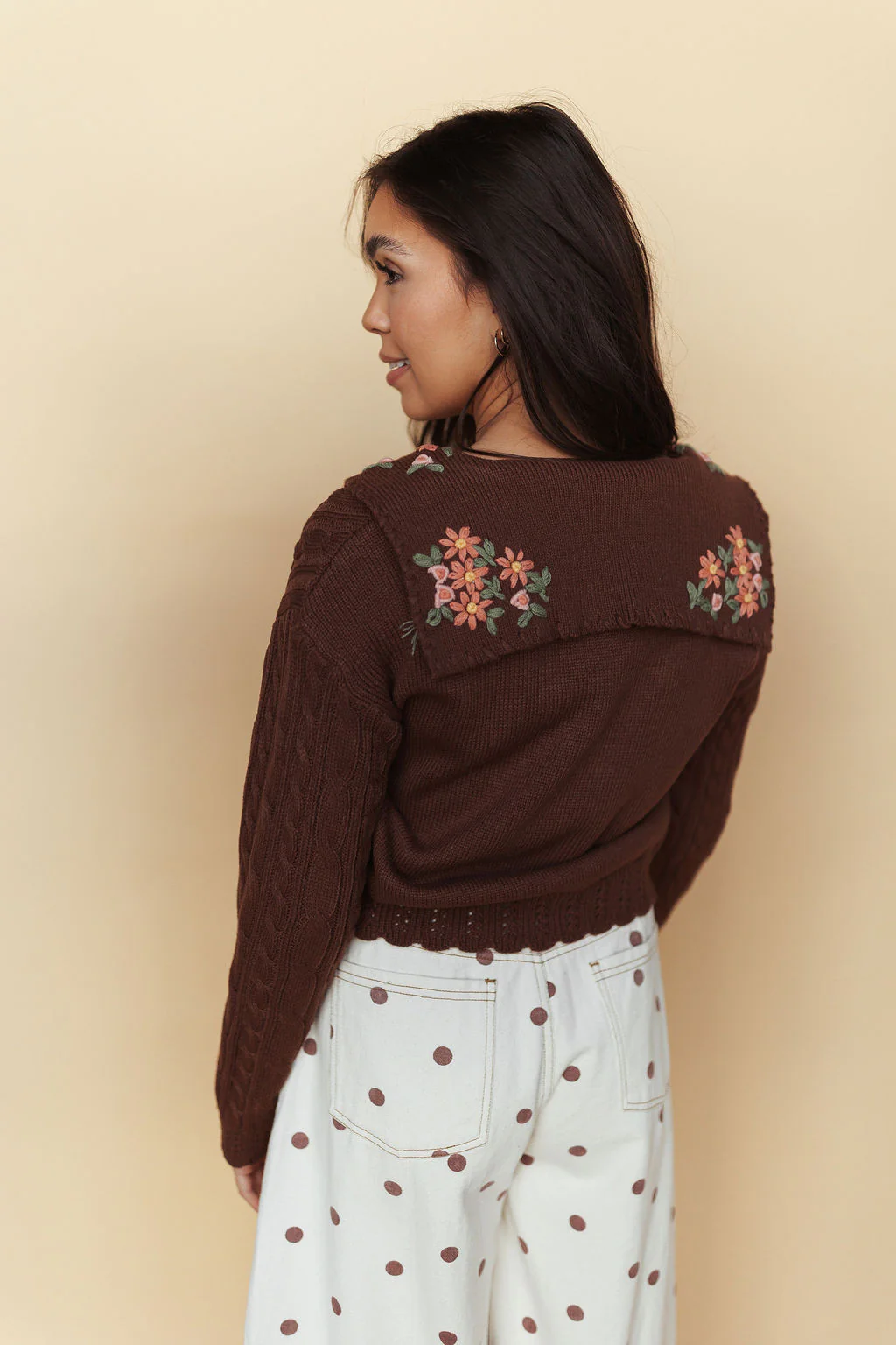 Heather Embroidered Cardigan in Mocha - Image 2