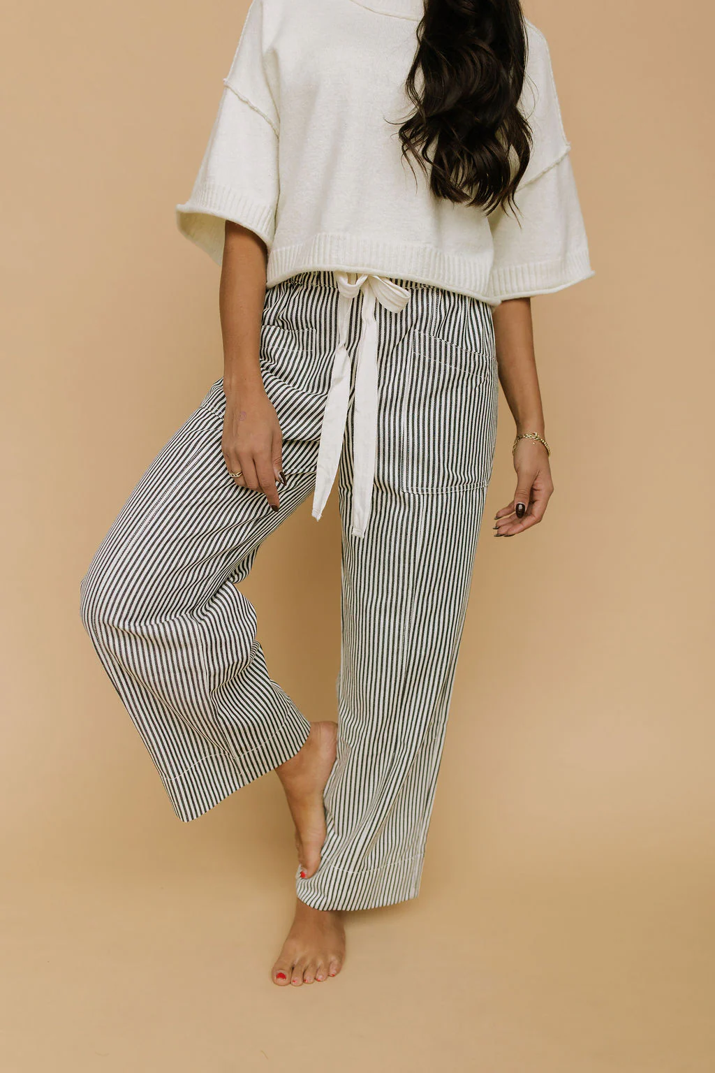 Hollis Stripe Pants in Black - Image 4