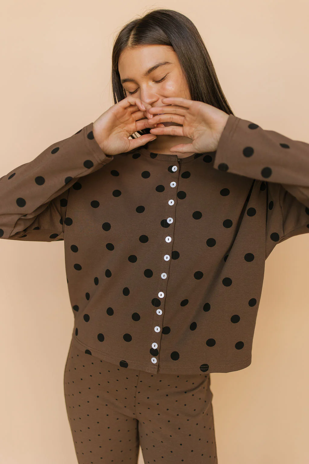 Isabel Polkadot Cardigan in Brown - Image 2