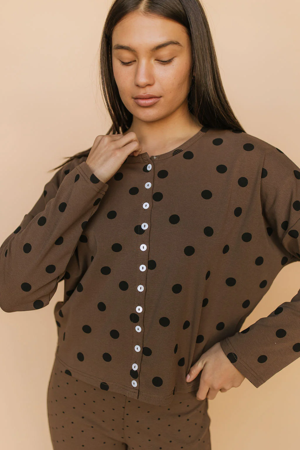 Isabel Polkadot Cardigan in Brown - Image 4