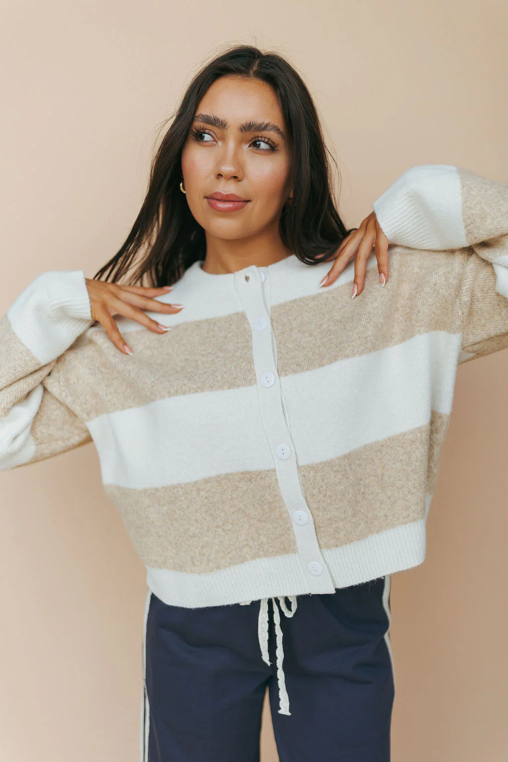 Jace Stripe Cardigan in Cream - Image 3