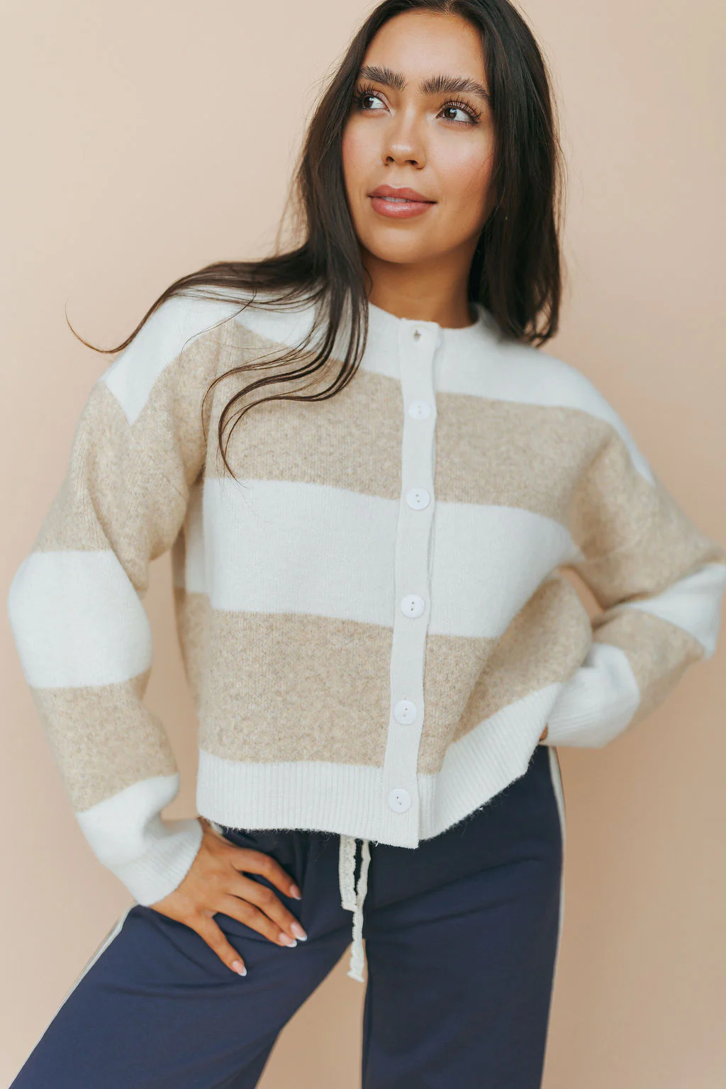 Jace Stripe Cardigan in Cream - Image 4