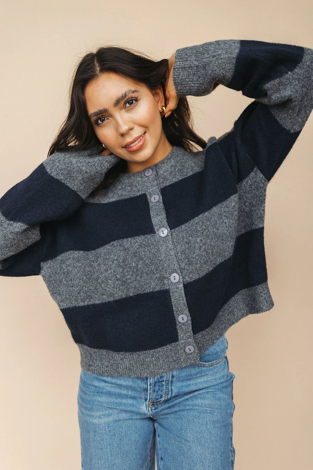 FINAL SALE - Jace Stripe Cardigan in Navy - Image 3