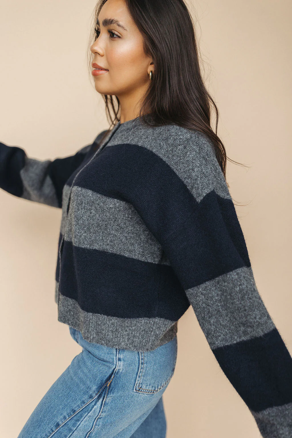 FINAL SALE - Jace Stripe Cardigan in Navy - Image 4