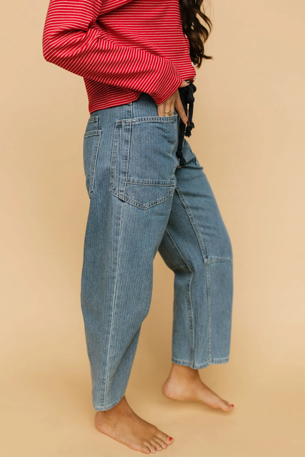 Joey Barrel Jeans in Medium Stripe - Image 4