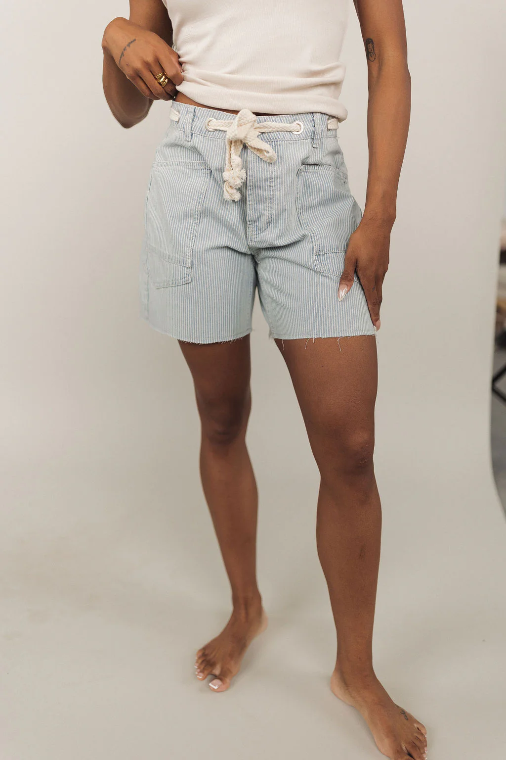 Joey Barrel Shorts In Denim Stripe - Image 4