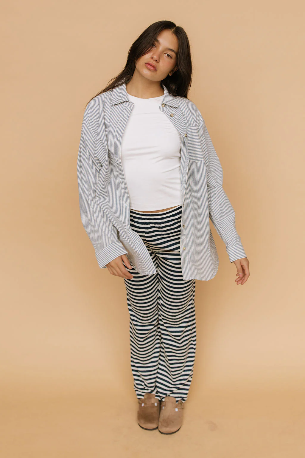 Jovie Stripe Button Down in Navy - Image 3