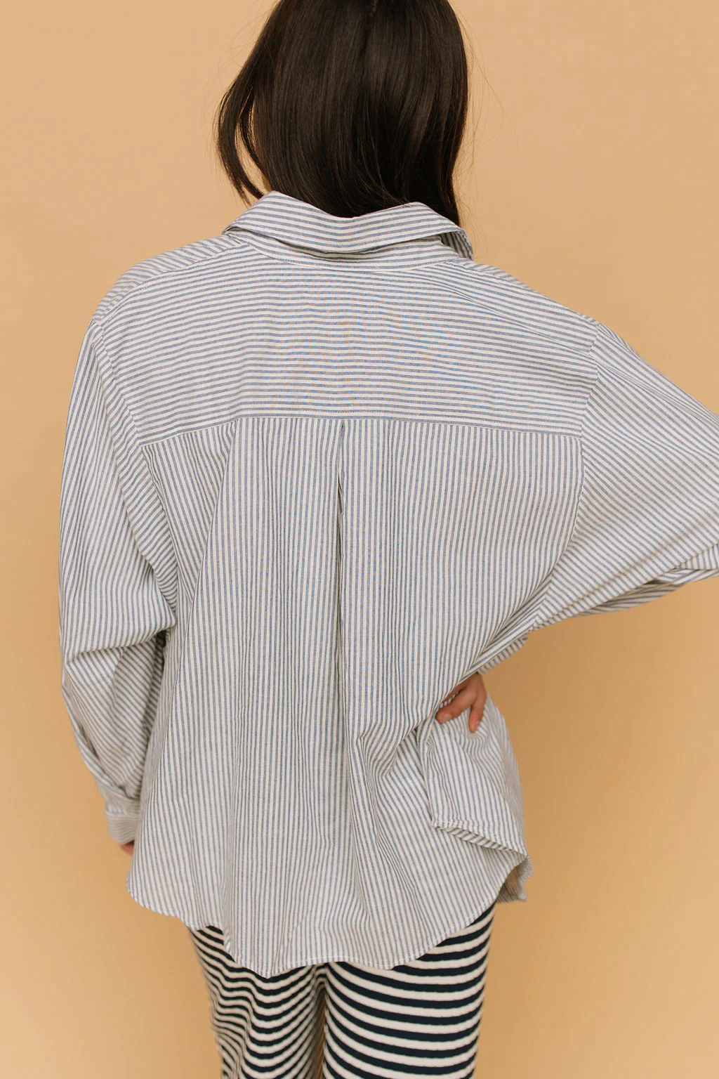 Jovie Stripe Button Down in Navy - Image 4