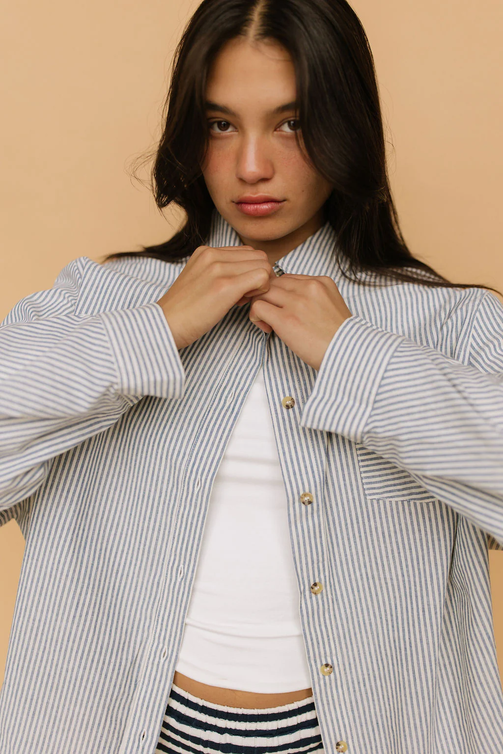Jovie Stripe Button Down in Navy - Image 6