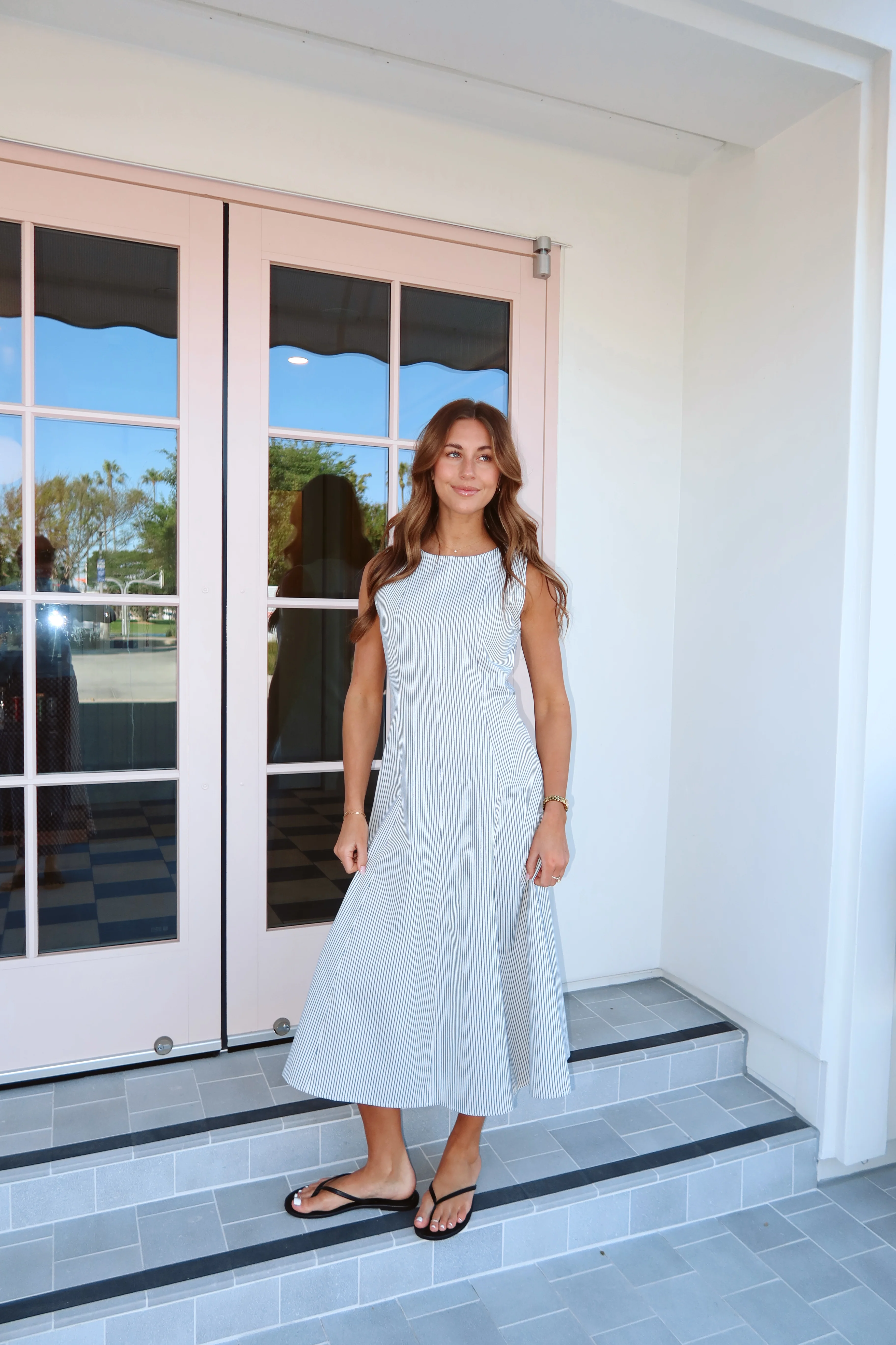 Laurel Pinstripe Midi in Dusty Blue - Image 3