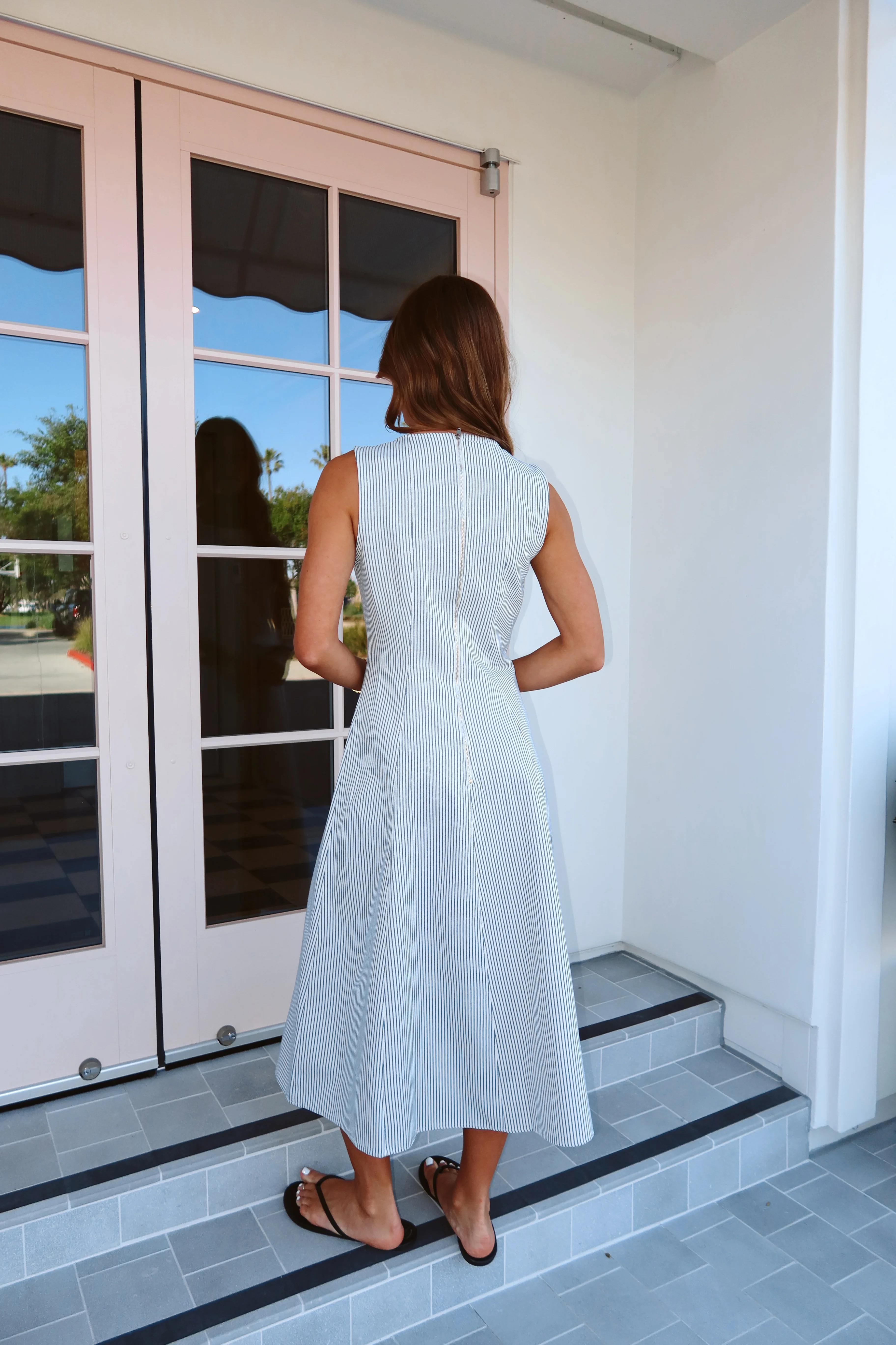 Laurel Pinstripe Midi in Dusty Blue - Image 4