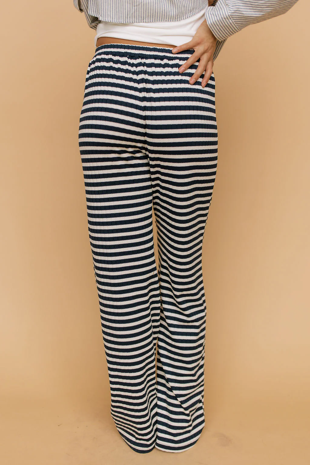Leni Ribbed Stripe Pants in Navy - Image 3
