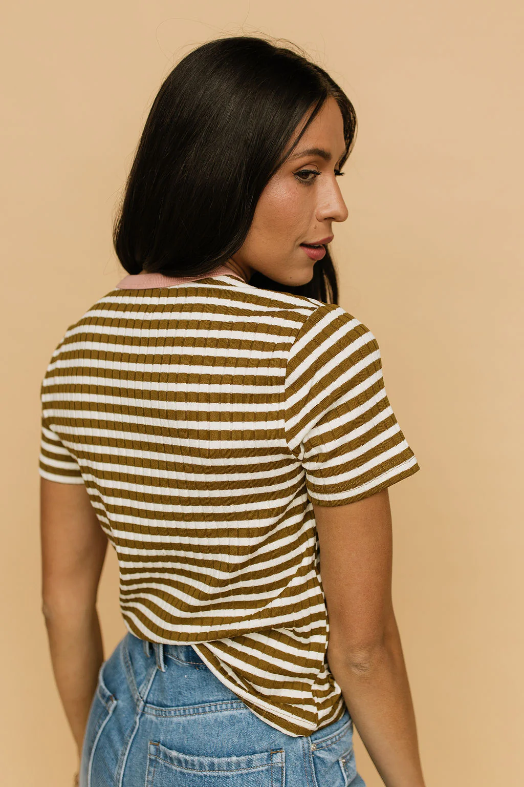 Leni Ribbed Tee in Brown - Image 3