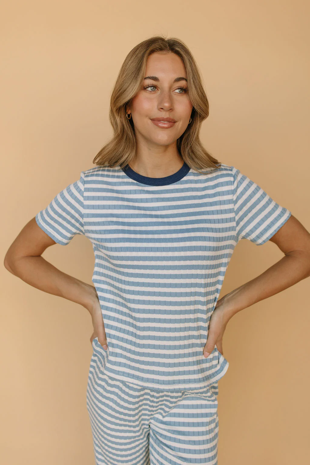 Leni Ribbed Tee in Light Blue - Image 2
