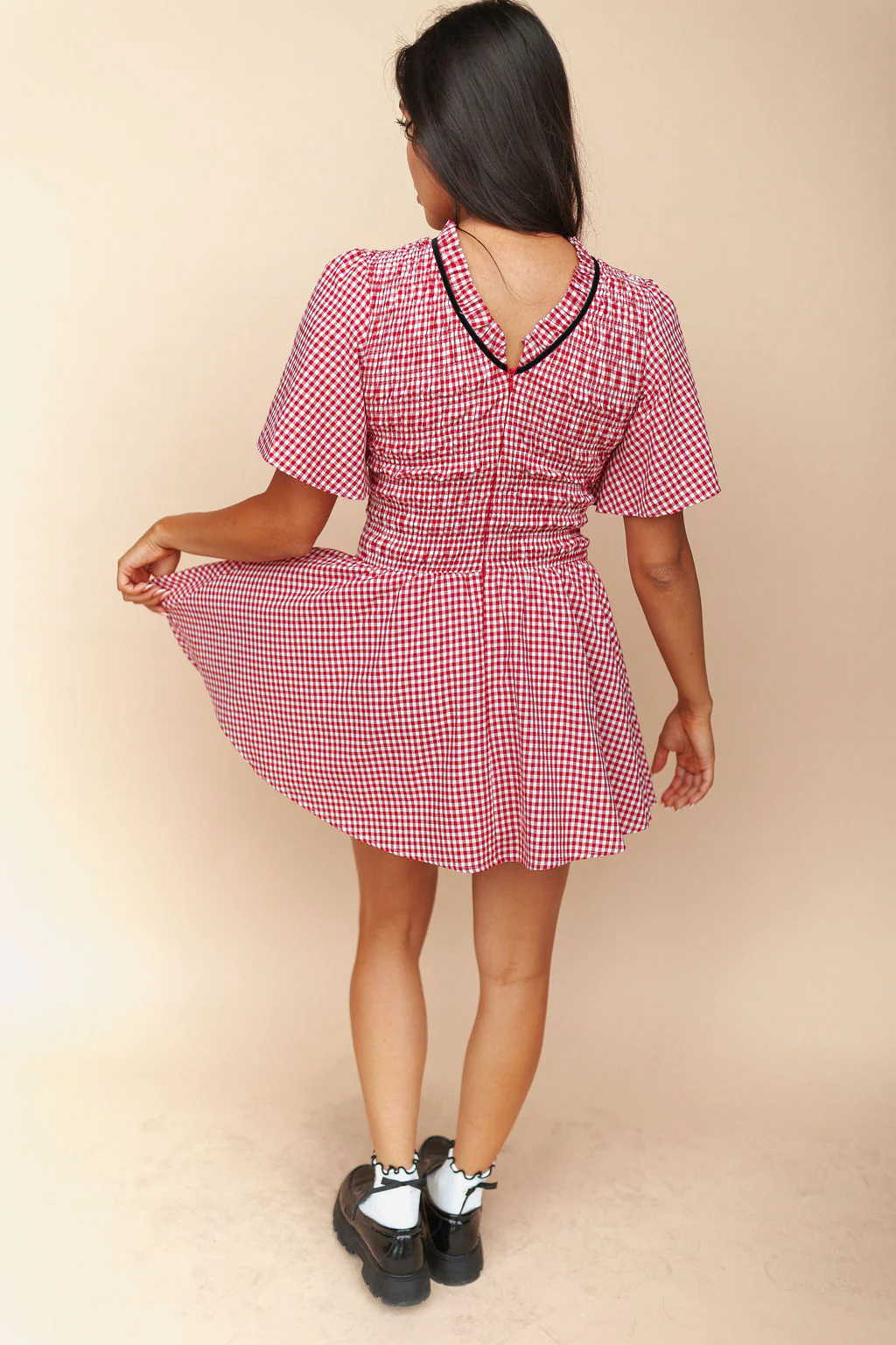 Little Red Gingham Dress in Red - Image 4