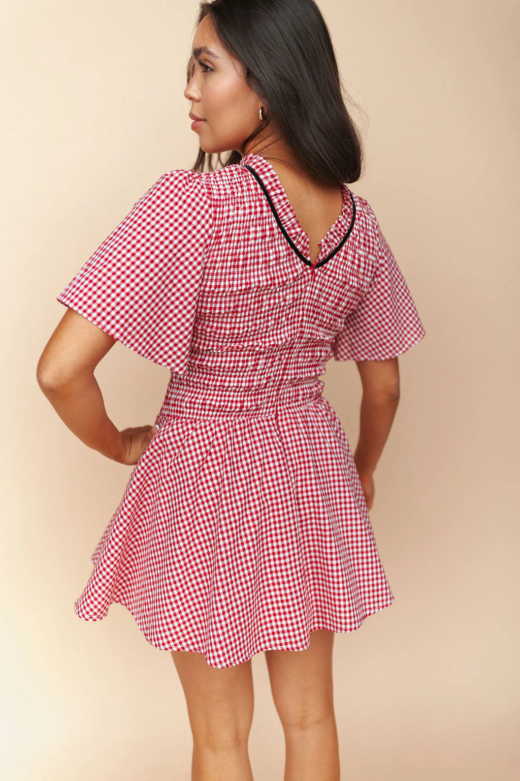 Little Red Gingham Dress in Red - Image 5