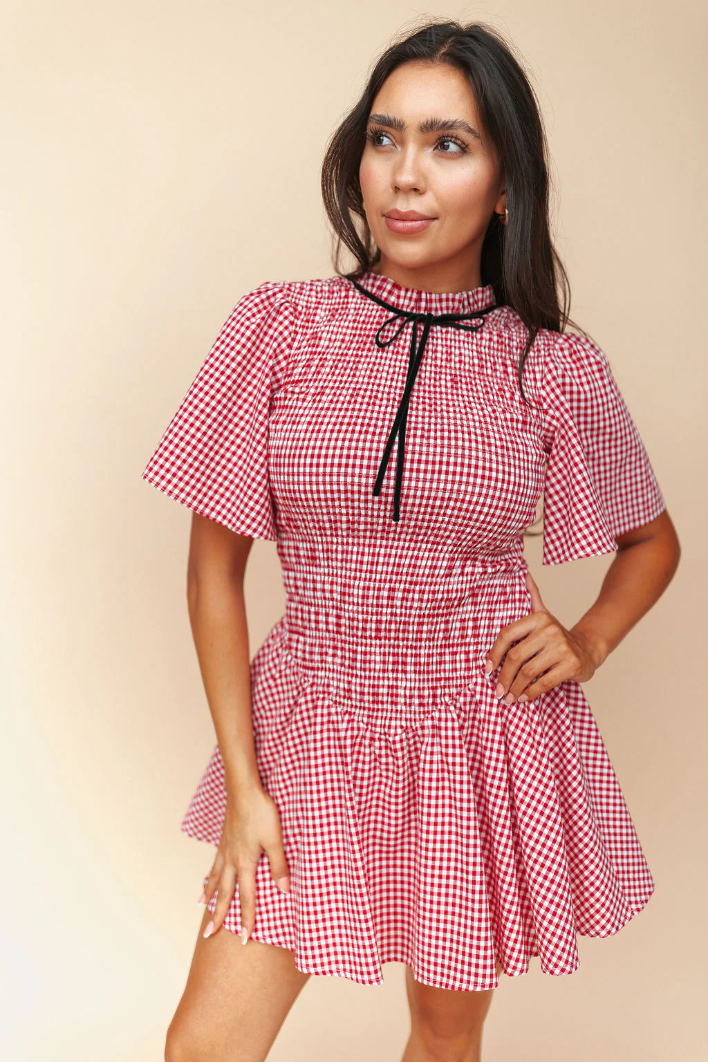 Little Red Gingham Dress in Red - Image 6