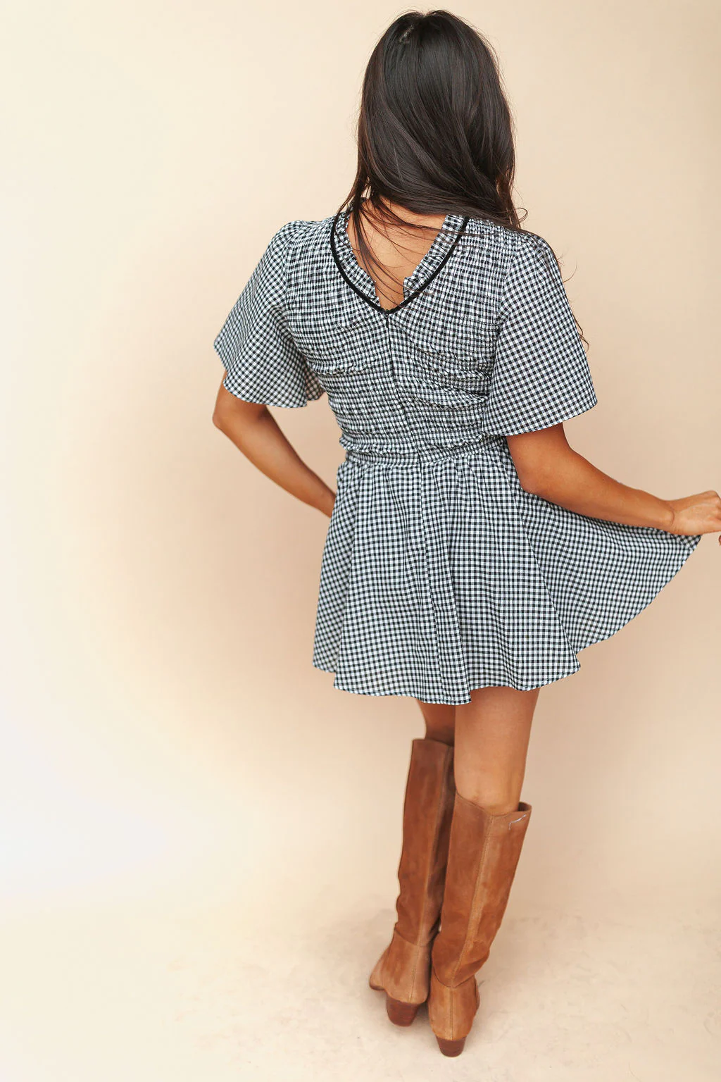 Little Red Gingham Dress in Black - Image 5