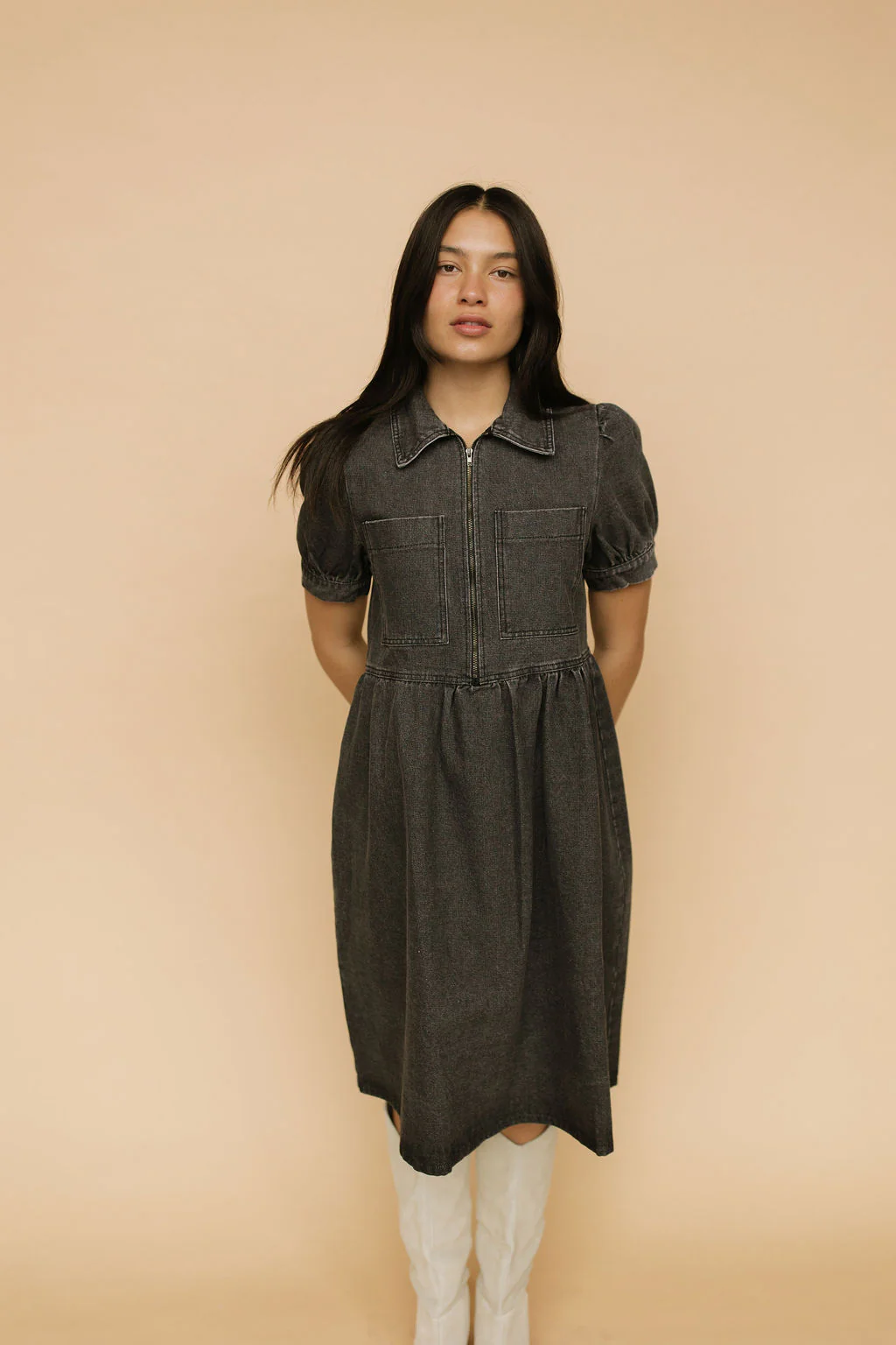 Mabel Zip Front Denim Babydoll - Image 3
