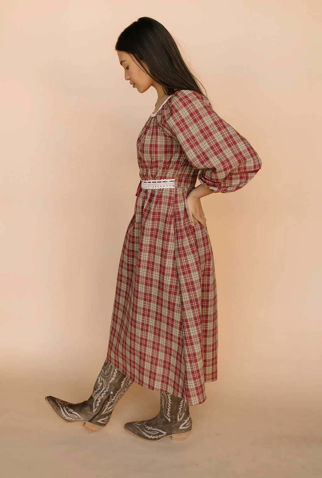 Madison Plaid Midi in Red - Image 5