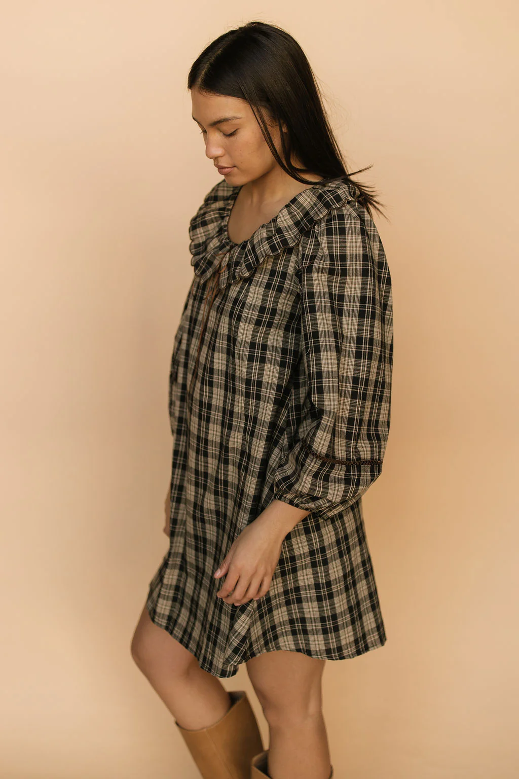 Madison Plaid Shift Dress in Black - Image 4