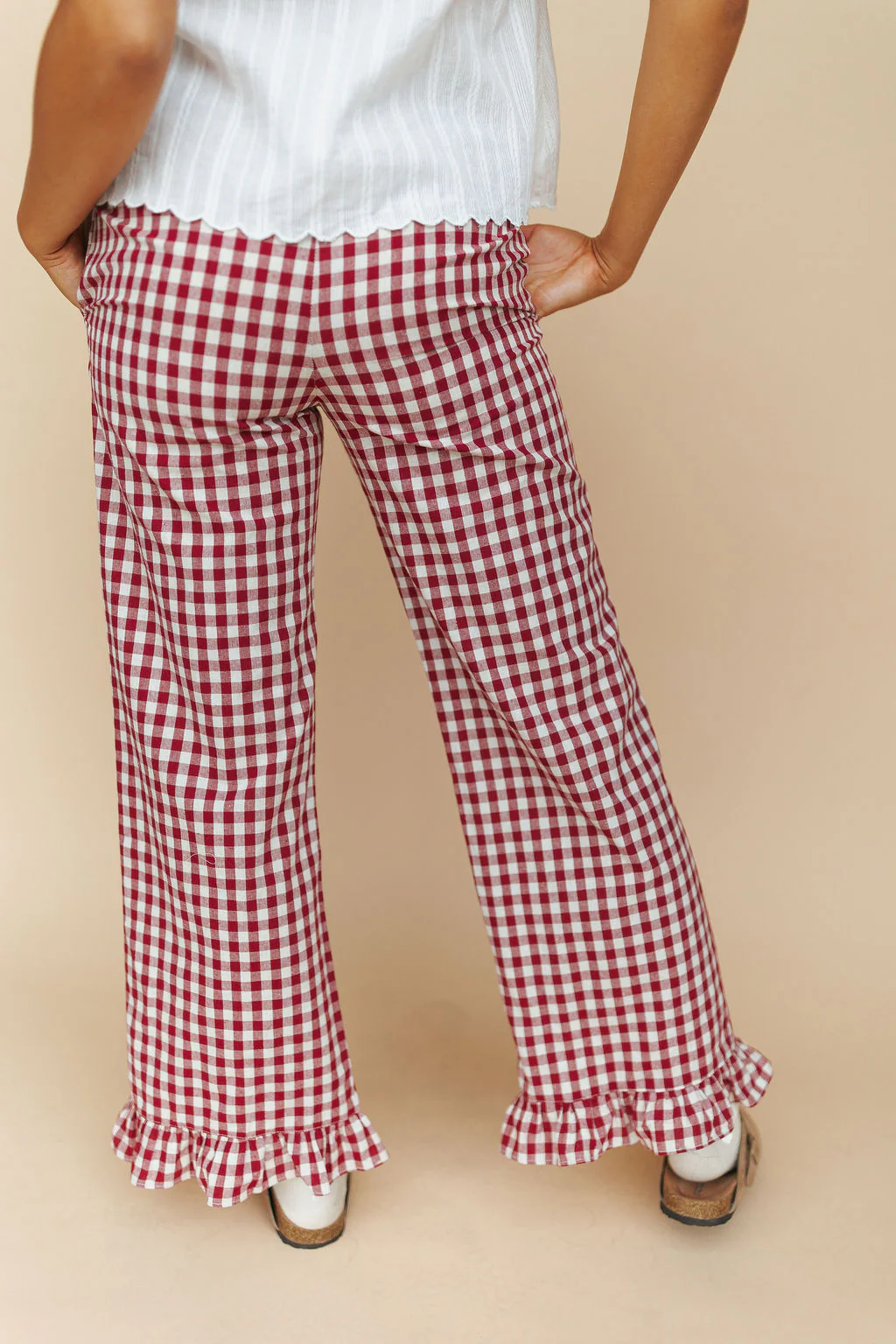 Marci Ruffle Gingham Pants in Red - Image 3