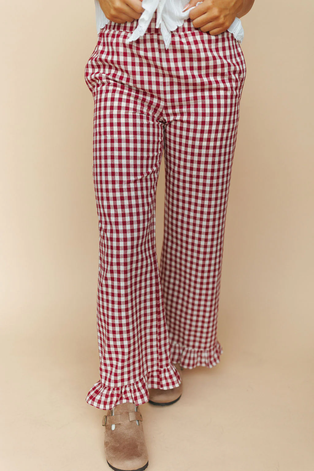 Marci Ruffle Gingham Pants in Red - Image 4