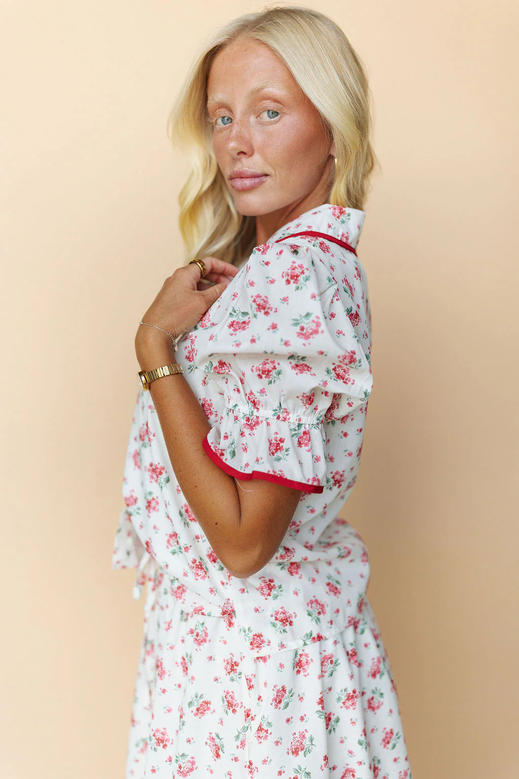 Margaret Floral Top in Red - Image 3