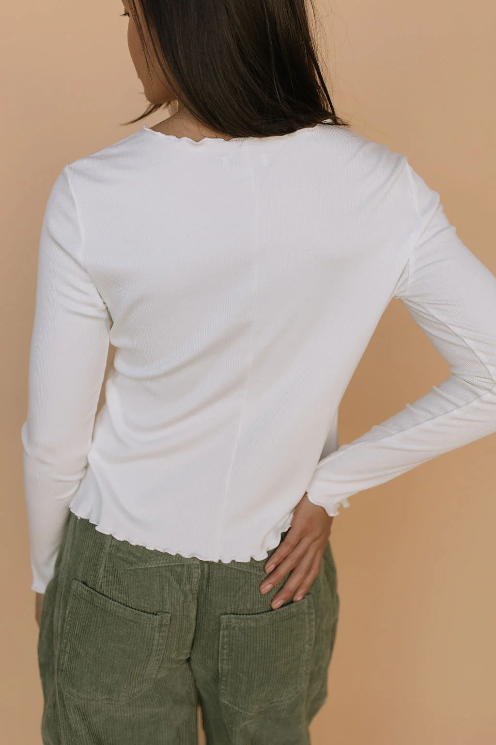 Mari Lettuce Hem Top in Ivory - Image 2