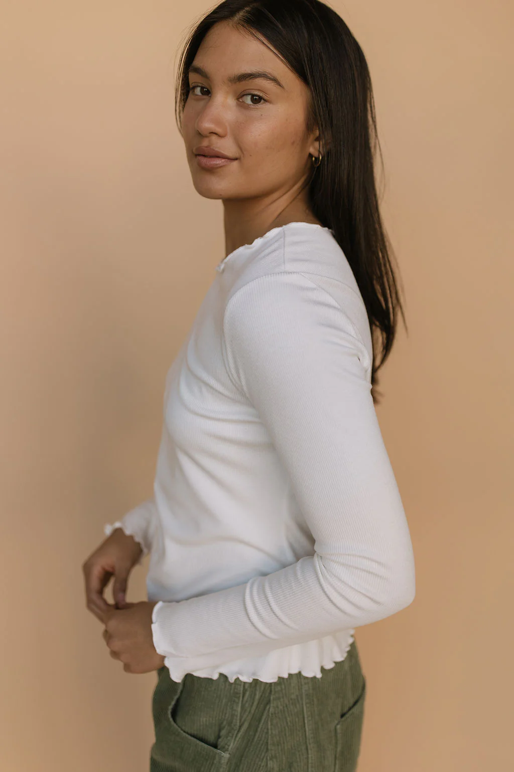 Mari Lettuce Hem Top in Ivory - Image 3
