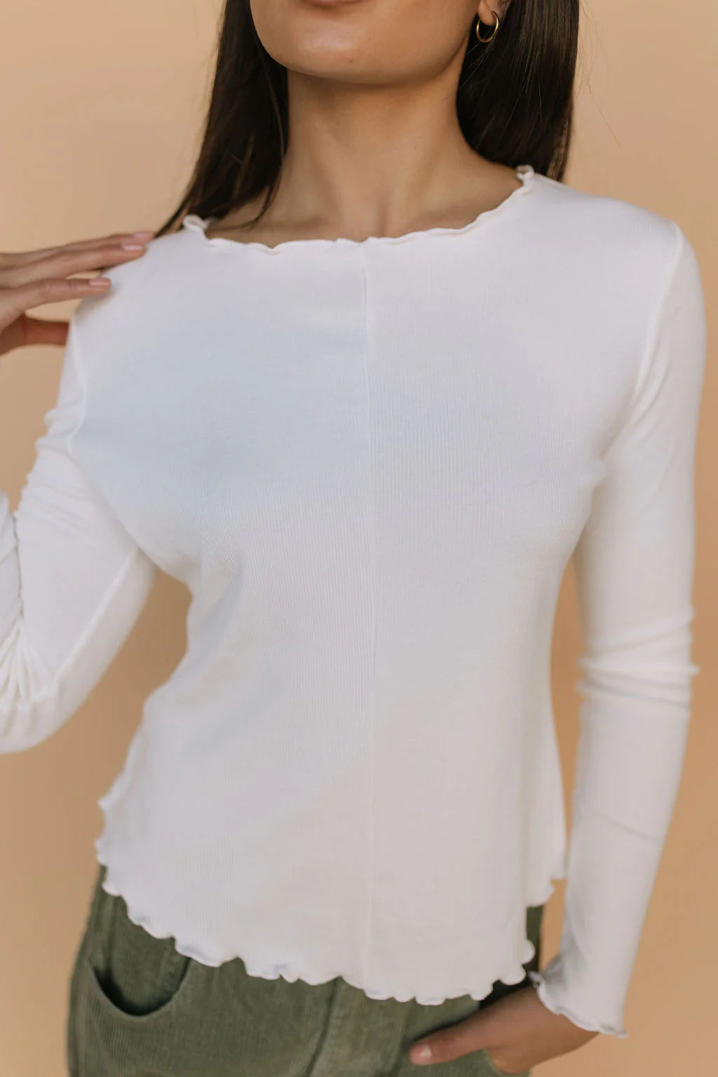 Mari Lettuce Hem Top in Ivory - Image 4